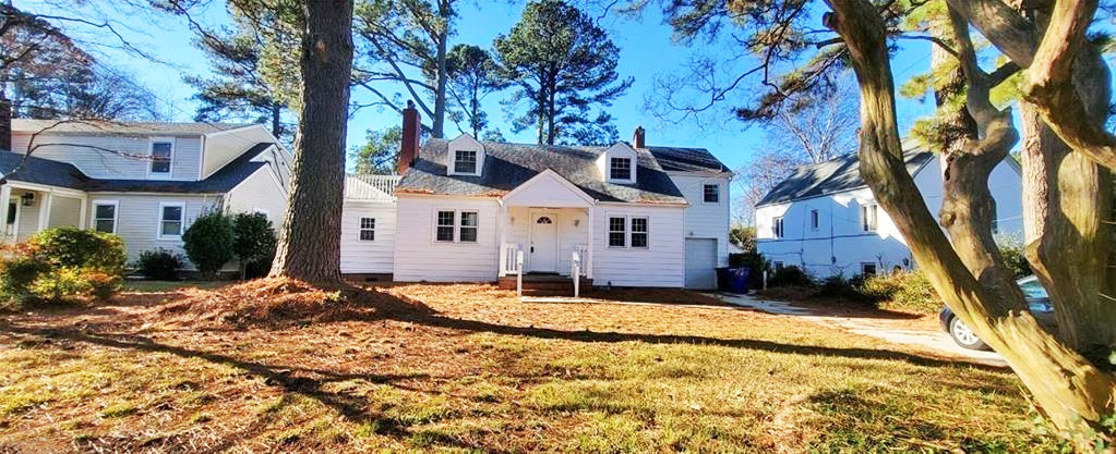 Property located at 205 S Blake Road, Norfolk, Virginia 23505, trees, porch, door, dormers, pine straw